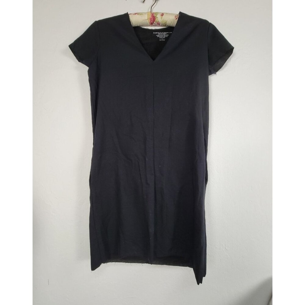 Majestic Filatures Women Black V-Neck Deluxe Tee Shirt Dress Size 2 Cotton Linen